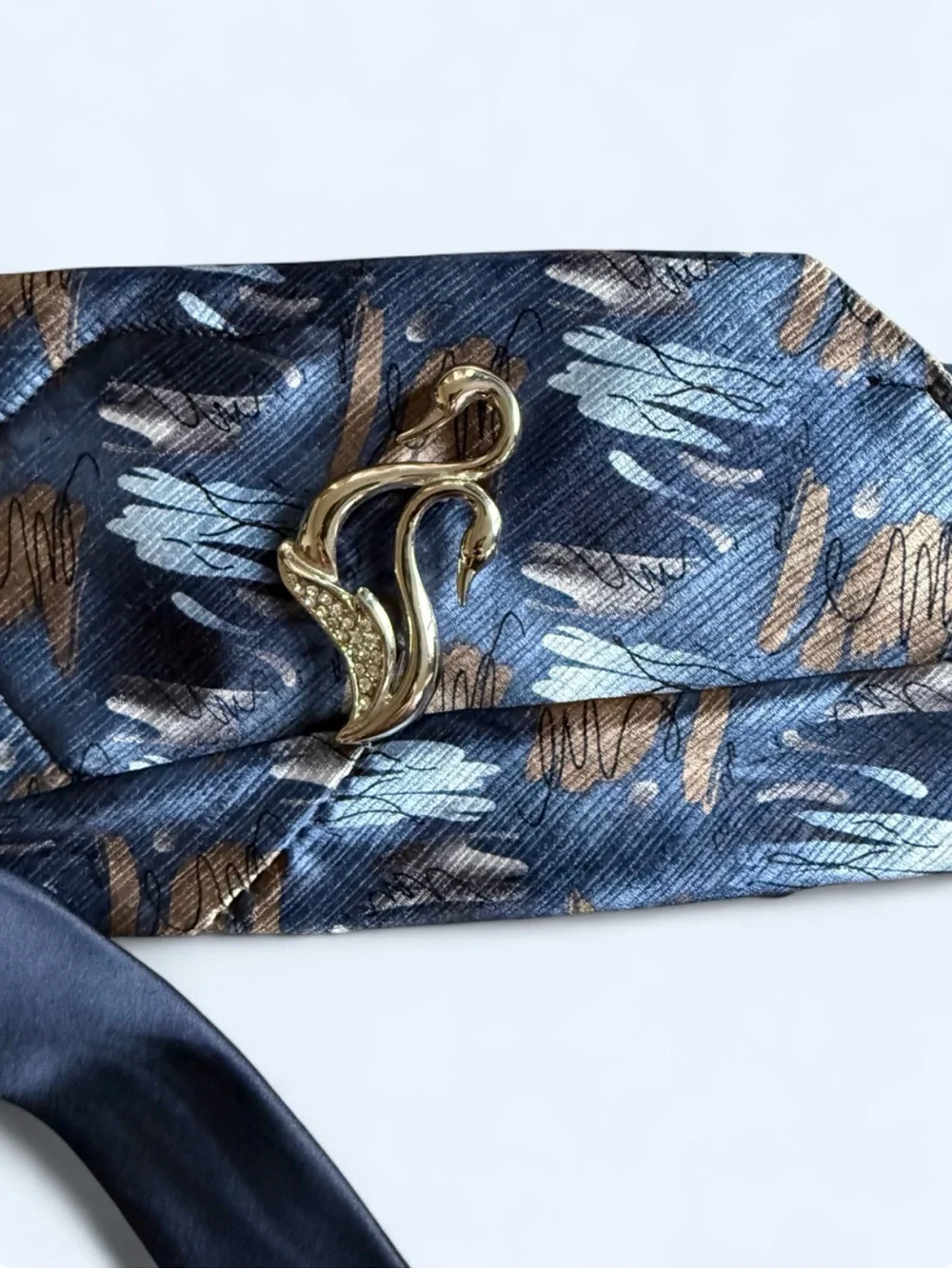 Re-styled Silk Necktie Belt, hidden pocket, swan pin, empowered, Art Deco, Chic